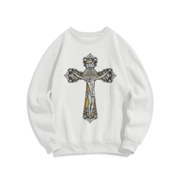 Classic Style St. Benedict Cruxifix Faith Fleece Lined Polyester Sweatshirt - White - 2XL - image 5