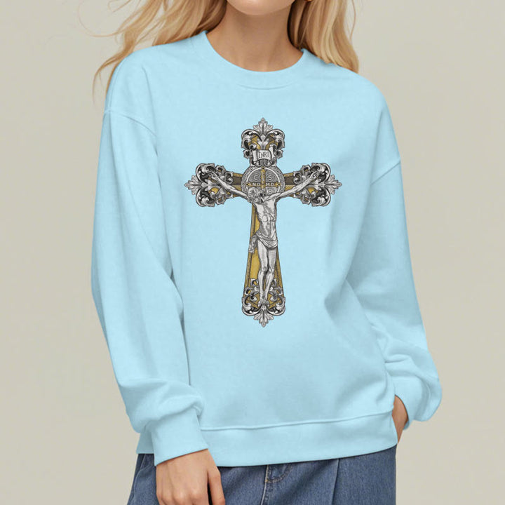 Classic Style St. Benedict Cruxifix Faith Fleece Lined Polyester Sweatshirt - image 27