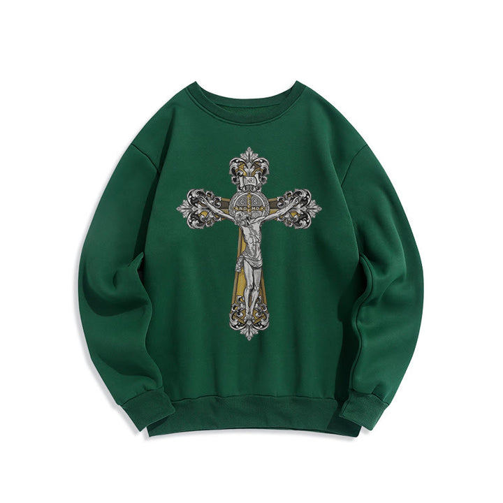 Classic Style St. Benedict Cruxifix Faith Fleece Lined Polyester Sweatshirt - Green - 2XL - image 20
