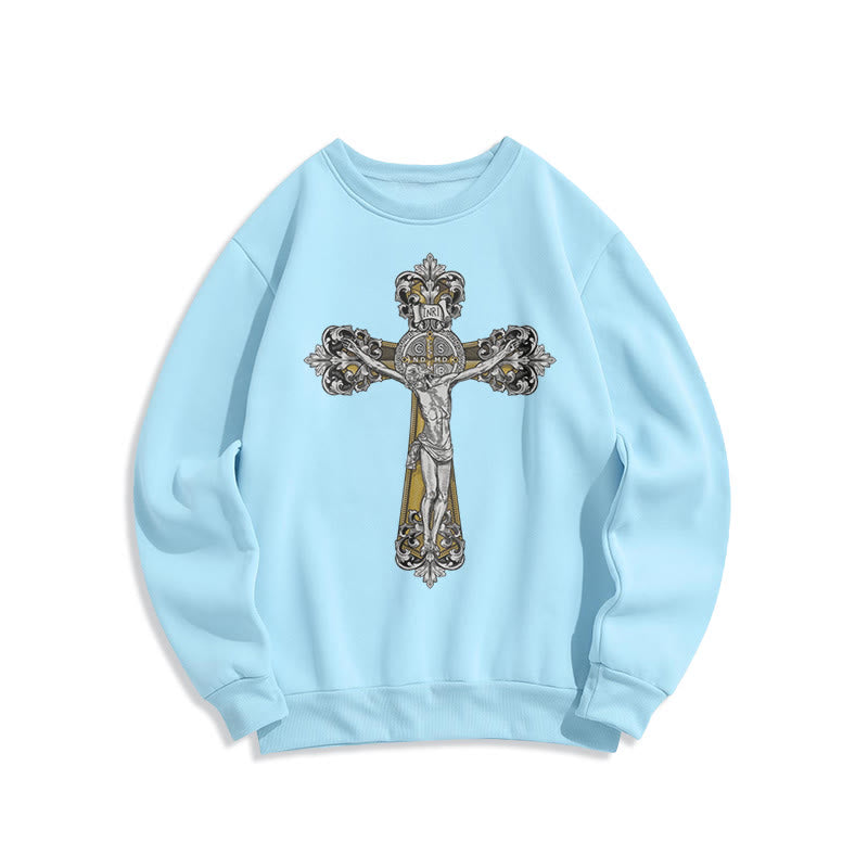 Classic Style St. Benedict Cruxifix Faith Fleece Lined Polyester Sweatshirt - Blue - 2XL - image 25