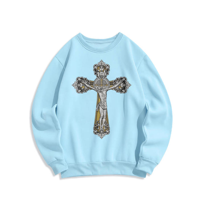 Classic Style St. Benedict Cruxifix Faith Fleece Lined Polyester Sweatshirt - Blue - 2XL - image 25