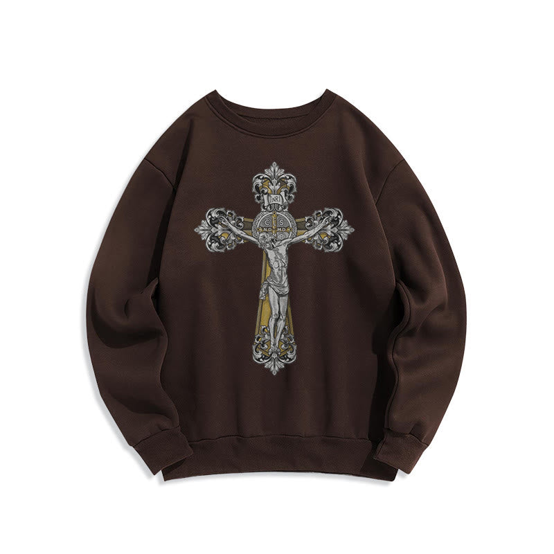 Classic Style St. Benedict Cruxifix Faith Fleece Lined Polyester Sweatshirt - Brown - 2XL - image 15
