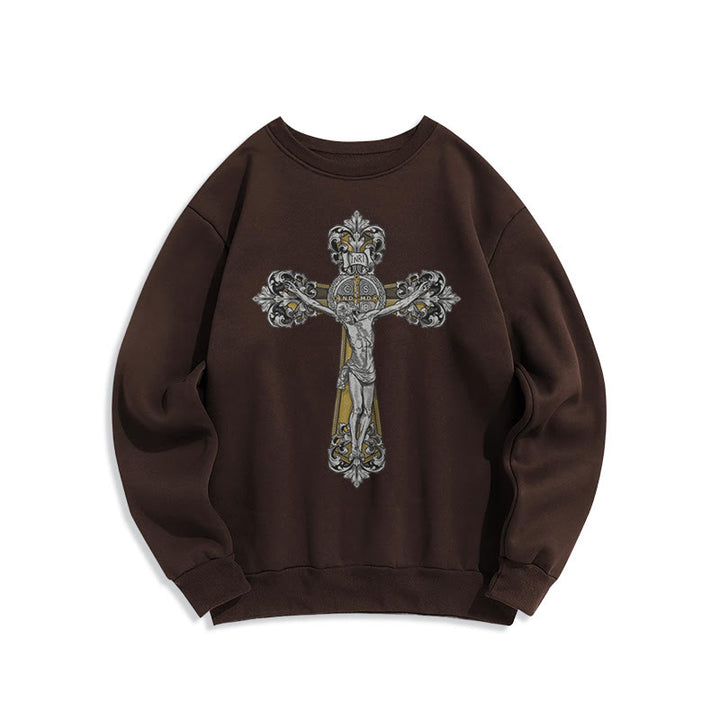 Classic Style St. Benedict Cruxifix Faith Fleece Lined Polyester Sweatshirt - Brown - 2XL - image 15