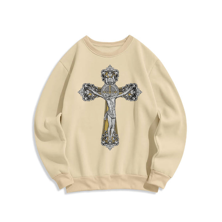 Classic Style St. Benedict Cruxifix Faith Fleece Lined Polyester Sweatshirt - Beige - 2XL - image 10