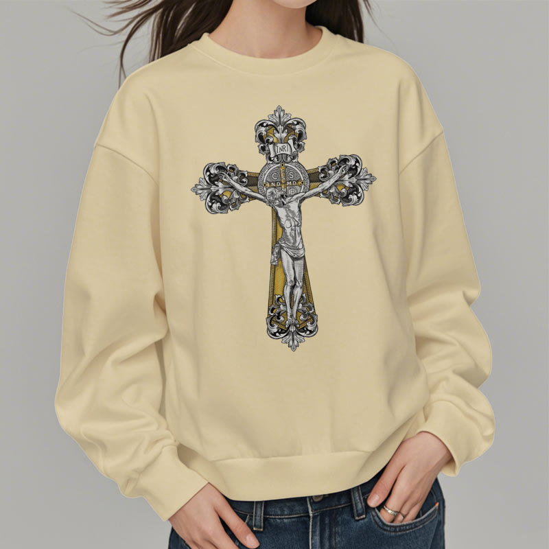 Classic Style St. Benedict Cruxifix Faith Fleece Lined Polyester Sweatshirt - image 13