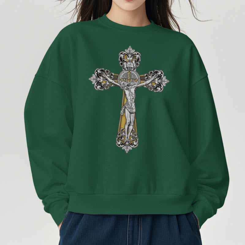 Classic Style St. Benedict Cruxifix Faith Fleece Lined Polyester Sweatshirt - image 23