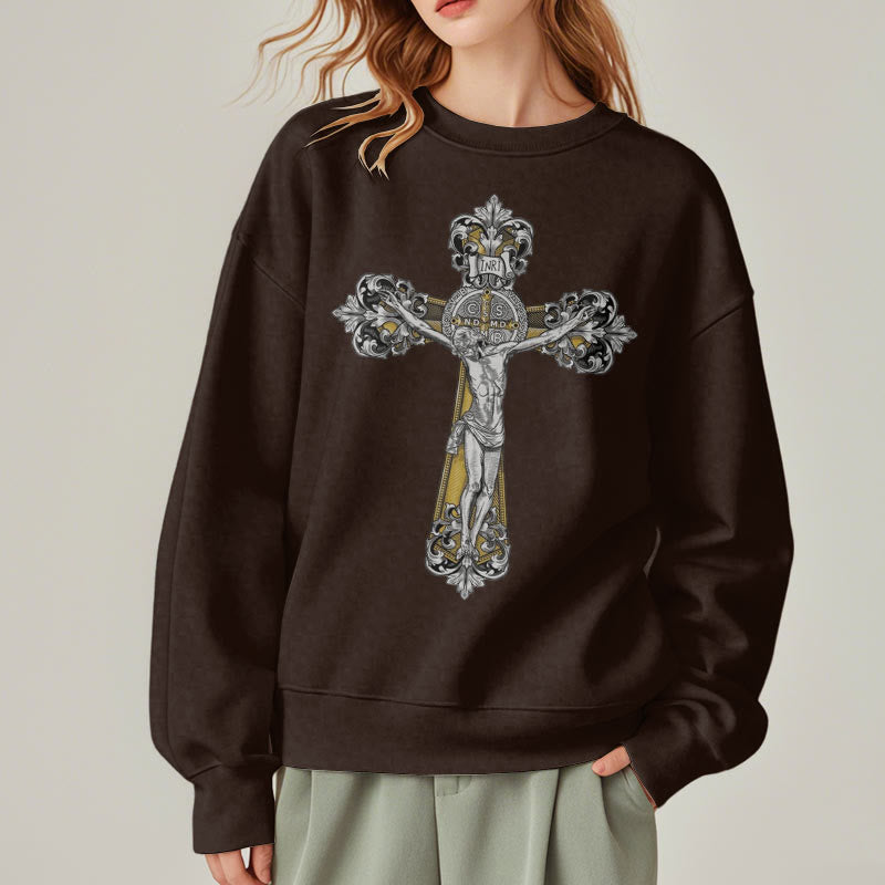 Classic Style St. Benedict Cruxifix Faith Fleece Lined Polyester Sweatshirt - image 18