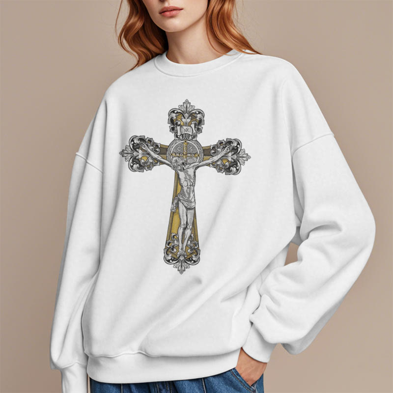 Classic Style St. Benedict Cruxifix Faith Fleece Lined Polyester Sweatshirt - image 7