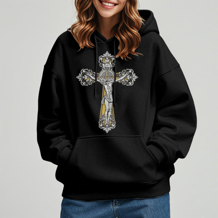 Classic Style St. Benedict Cruxifix Faith Fleece Lined Polyester Hoodie