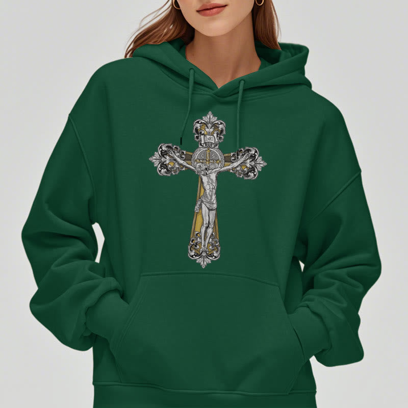 Classic Style St. Benedict Cruxifix Faith Fleece Lined Polyester Hoodie - image 23