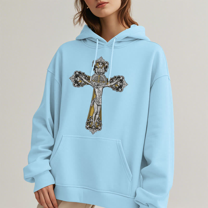 Christianartworkshop Classic Style St. Benedict Cruxifix Faith Fleece Lined Polyester Hoodie - image 28