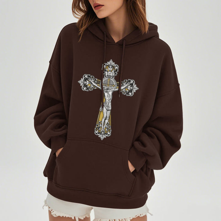 Classic Style St. Benedict Cruxifix Faith Fleece Lined Polyester Hoodie