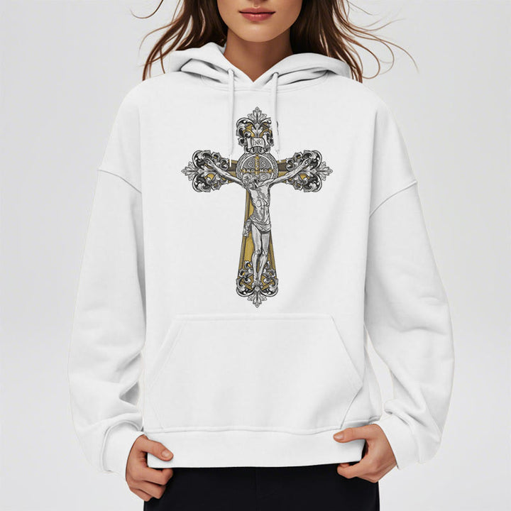 Classic Style St. Benedict Cruxifix Faith Fleece Lined Polyester Hoodie