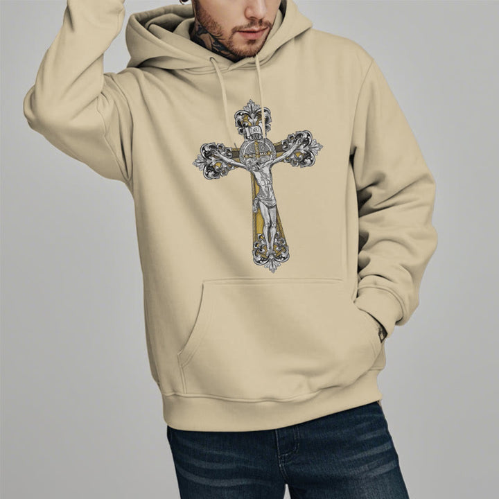 Classic Style St. Benedict Cruxifix Faith Fleece Lined Polyester Hoodie