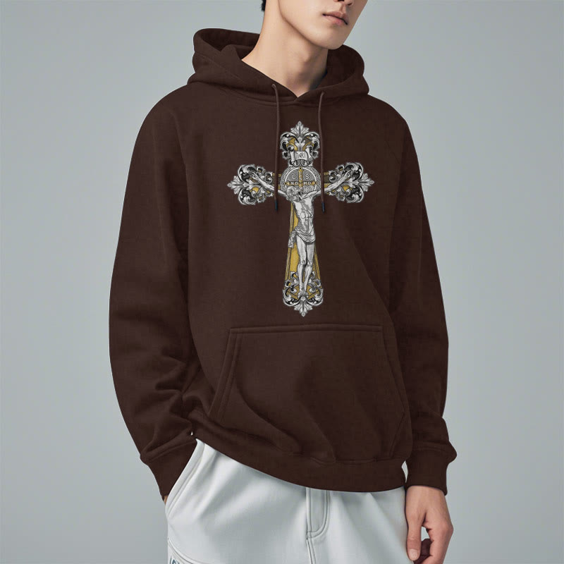 Classic Style St. Benedict Cruxifix Faith Fleece Lined Polyester Hoodie