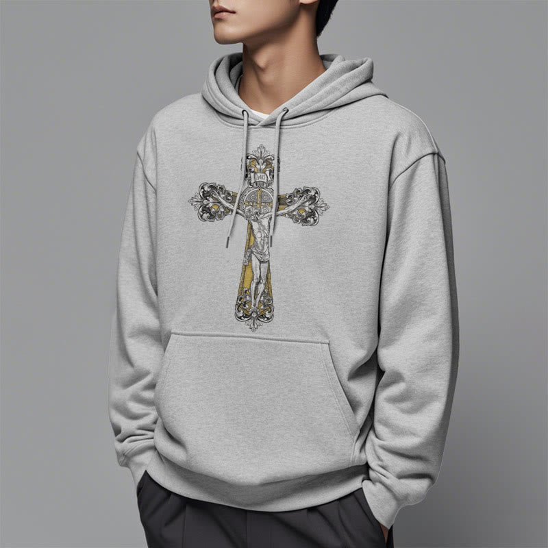 Classic Style St. Benedict Cruxifix Faith Fleece Lined Polyester Hoodie