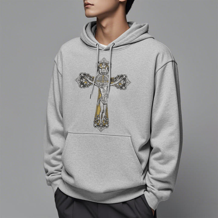 Classic Style St. Benedict Cruxifix Faith Fleece Lined Polyester Hoodie