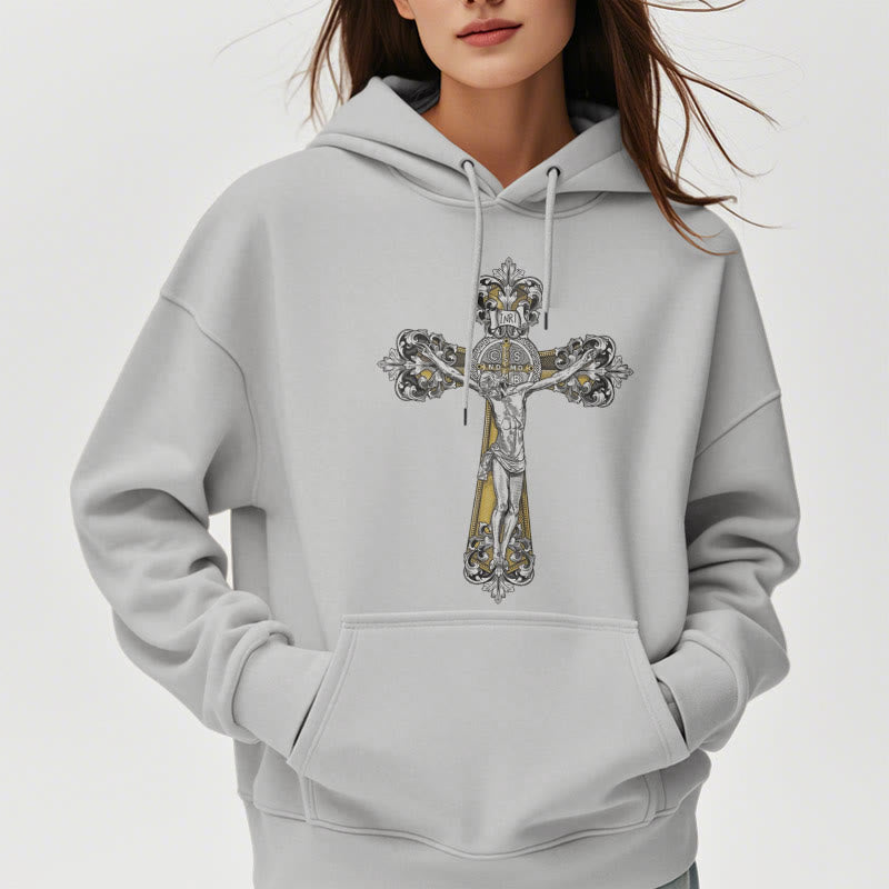 Classic Style St. Benedict Cruxifix Faith Fleece Lined Polyester Hoodie