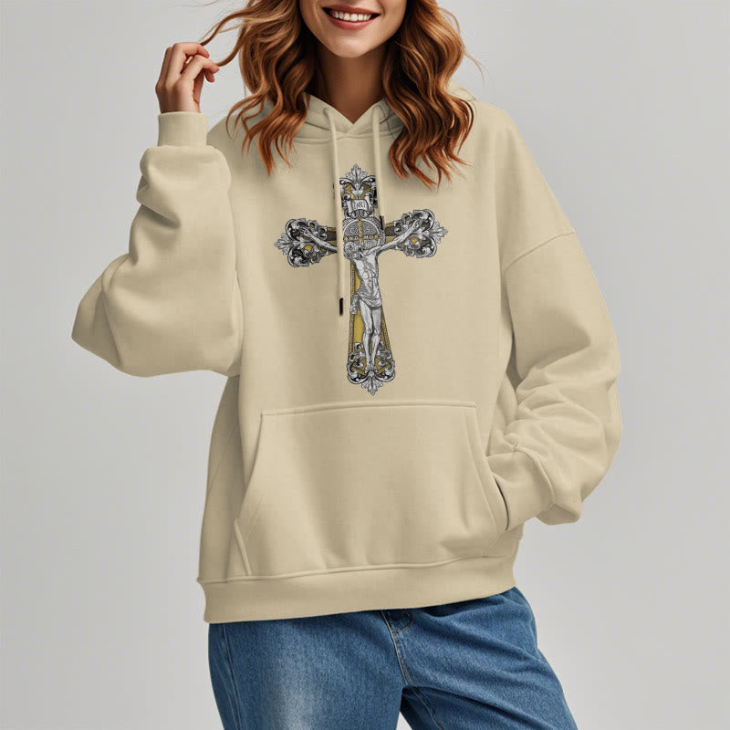 Classic Style St. Benedict Cruxifix Faith Fleece Lined Polyester Hoodie