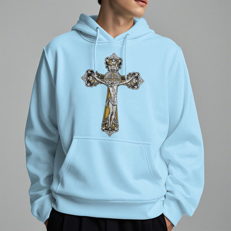 Classic Style St. Benedict Cruxifix Faith Fleece Lined Polyester Hoodie