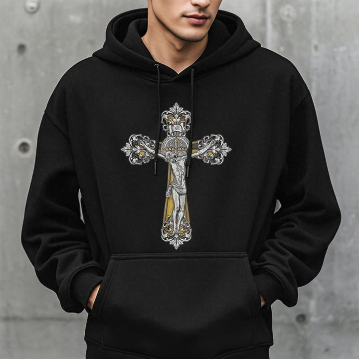 Christianartworkshop Classic Style St. Benedict Cruxifix Faith Fleece Lined Polyester Hoodie - image 2