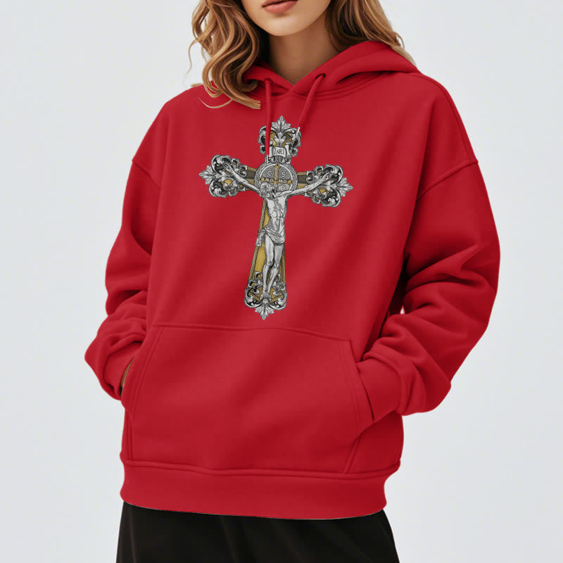Classic Style St. Benedict Cruxifix Faith Fleece Lined Polyester Hoodie