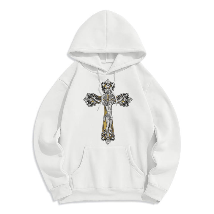 Classic Style St. Benedict Cruxifix Faith Fleece Lined Polyester Hoodie - White - 2XL - image 5