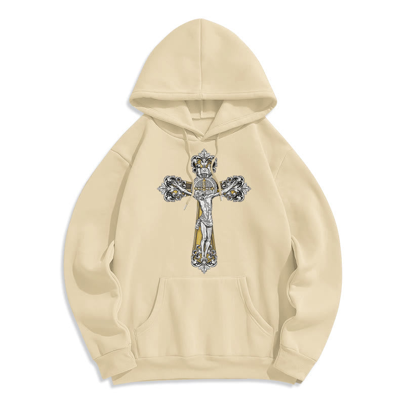 Classic Style St. Benedict Cruxifix Faith Fleece Lined Polyester Hoodie - Beige - 2XL - image 10