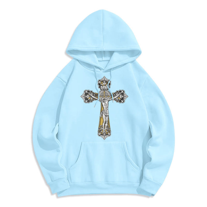 Classic Style St. Benedict Cruxifix Faith Fleece Lined Polyester Hoodie - Blue - 2XL - image 25