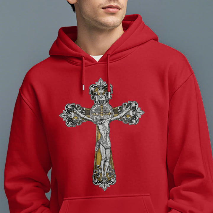 Classic Style St. Benedict Cruxifix Faith Fleece Lined Polyester Hoodie