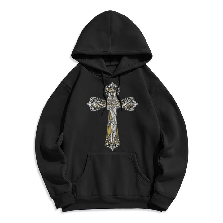 Classic Style St. Benedict Cruxifix Faith Fleece Lined Polyester Hoodie - Black - 2XL - image 0