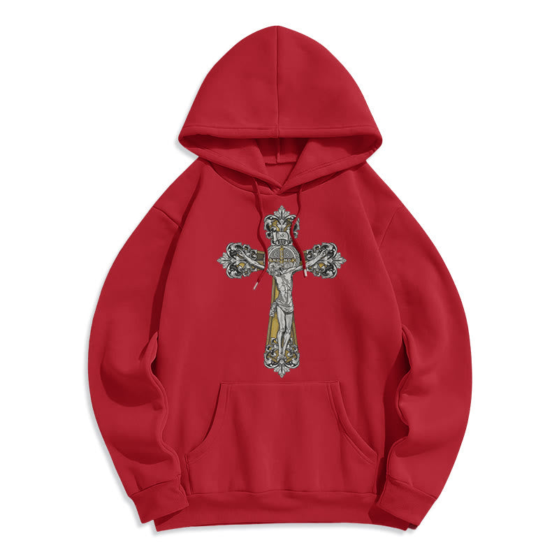 Christianartworkshop Classic Style St. Benedict Cruxifix Faith Fleece Lined Polyester Hoodie - Red - 2XL - image 35