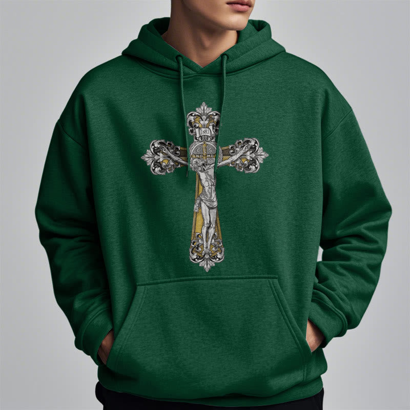 Christianartworkshop Classic Style St. Benedict Cruxifix Faith Fleece Lined Polyester Hoodie - image 22
