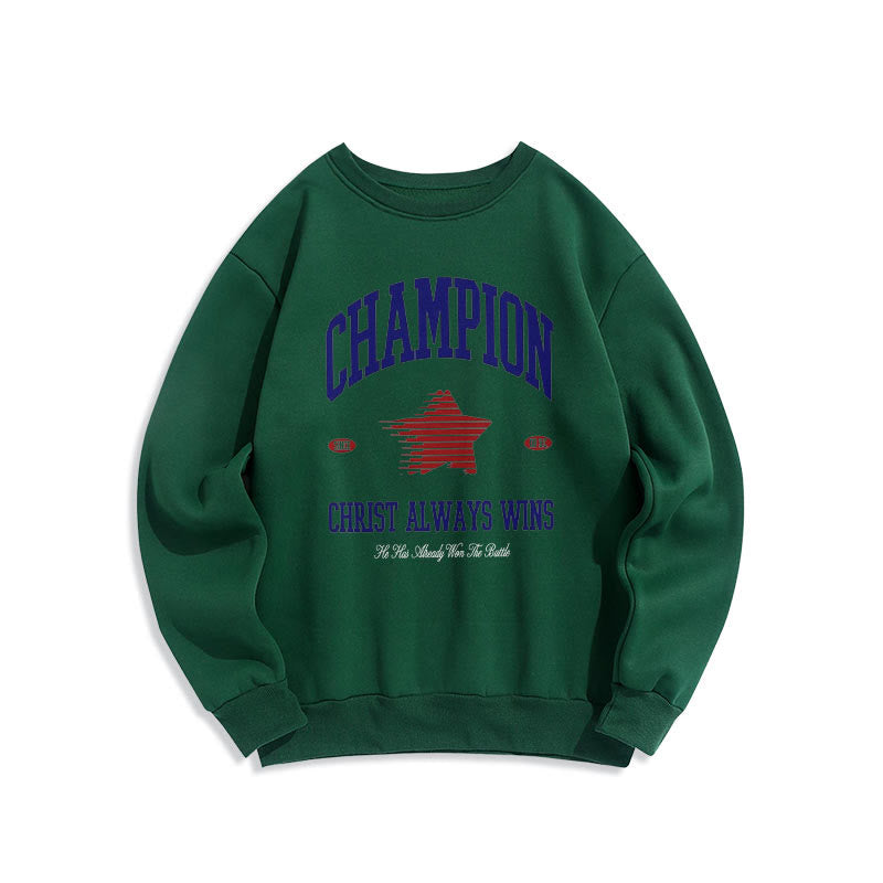 Christianartworkshop Modern Style Champion Christ Always Wins Fleece Lined Polyester Sweatshirt - Green - 2XL - image 20