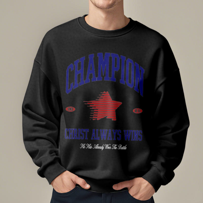 Christianartworkshop Modern Style Champion Christ Always Wins Fleece Lined Polyester Sweatshirt - image 7
