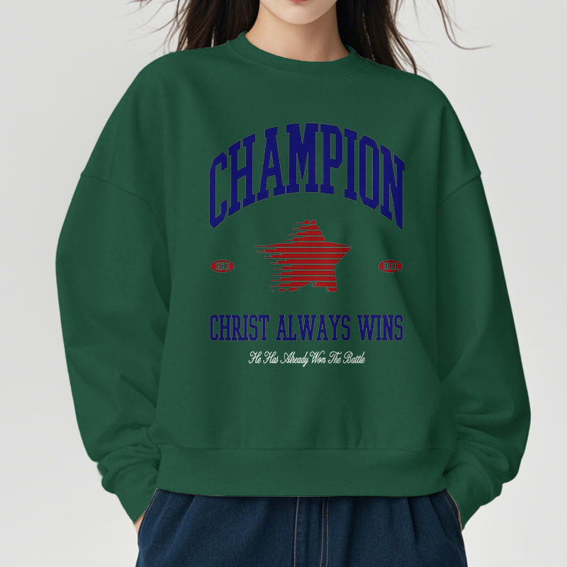 Christianartworkshop Modern Style Champion Christ Always Wins Fleece Lined Polyester Sweatshirt - image 22