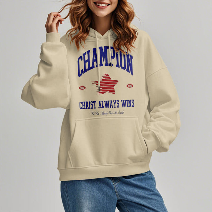 Christianartworkshop Modern Style Champion Christ Always Wins Fleece Lined Polyester Hoodie - image 18