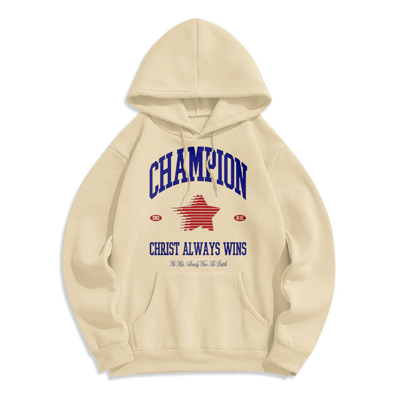 Christianartworkshop Modern Style Champion Christ Always Wins Fleece Lined Polyester Hoodie - Beige - 2XL - image 15