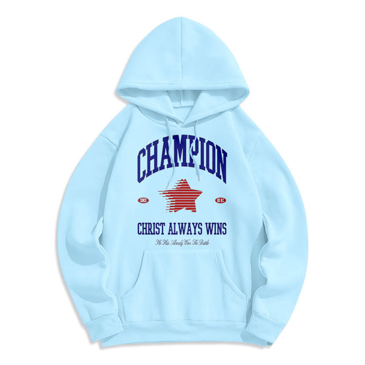 Christianartworkshop Modern Style Champion Christ Always Wins Fleece Lined Polyester Hoodie - Blue - 2XL - image 30
