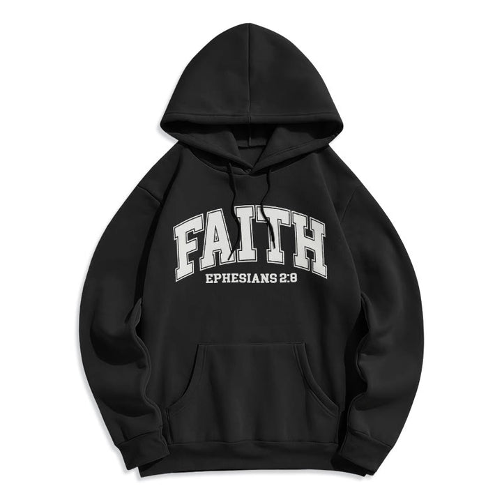 Modern Style Faith Ephesians 2 : 8 Fleece Lined Polyester Hoodie - Black - 2XL - image 5