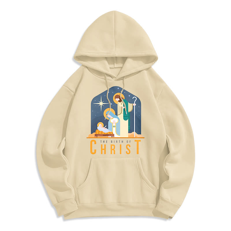 Christianartworkshop Colored Style Birth Of Christ Nativity Scene Fleece Lined Polyester Hoodie - Beige - 2XL - image 0