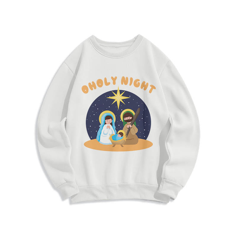 Christianartworkshop Colored Style Holy Night Nativity Scene Fleece Lined Polyester Sweatshirt - White - 2XL - image 0