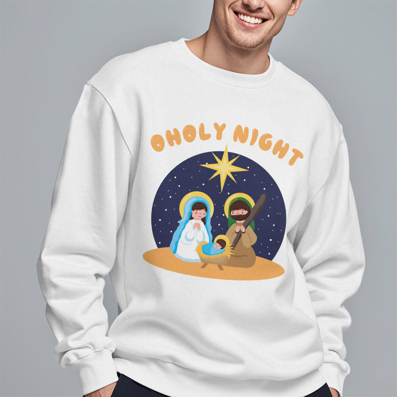 Christianartworkshop Colored Style Holy Night Nativity Scene Fleece Lined Polyester Sweatshirt - image 1