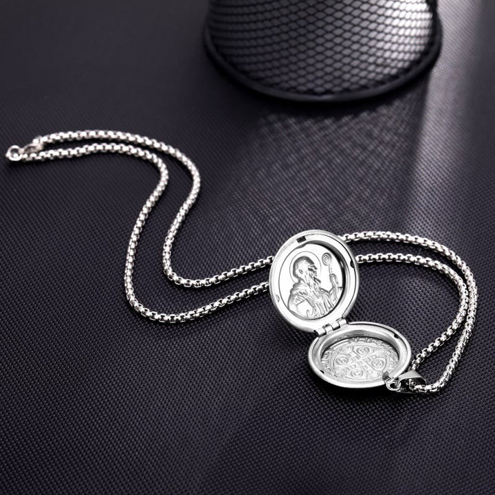 Classic Style St. Benedict Engraved Two Sided Locket Pendant Necklace - image 2