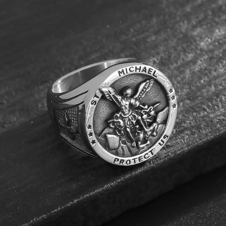 Christianartworkshop Classic Style Michael The Archangel Protect Us Devine Faith Ring - Retro - US 13 - image 3