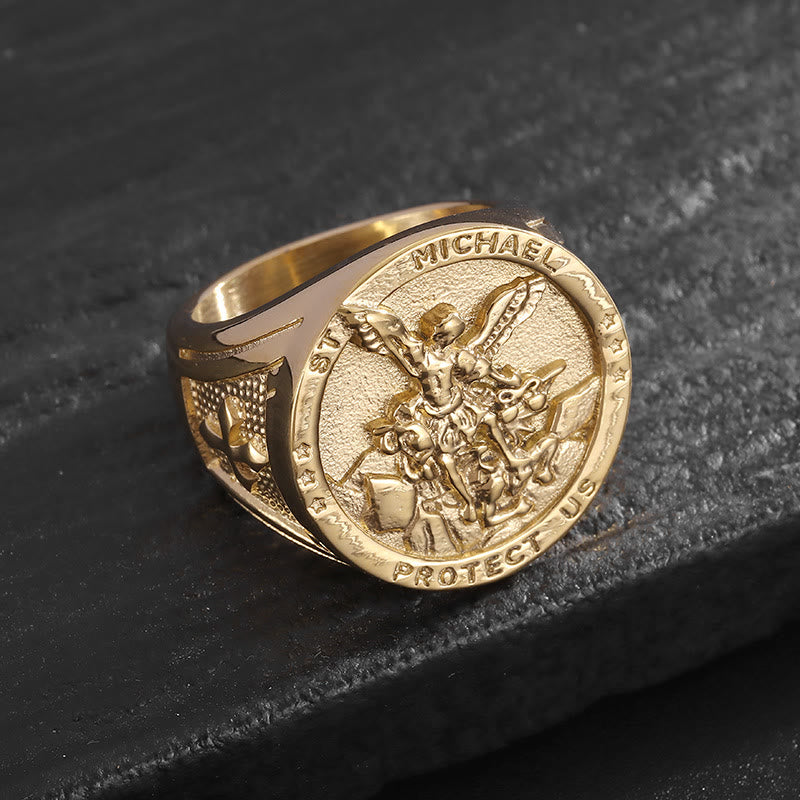 Christianartworkshop Classic Style Michael The Archangel Protect Us Devine Faith Ring - Gold - US 13 - image 1