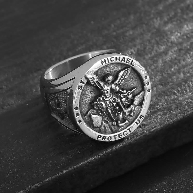 Christianartworkshop Classic Style Michael The Archangel Protect Us Devine Faith Ring - Retro - UK Size Z（US 13） - image 3