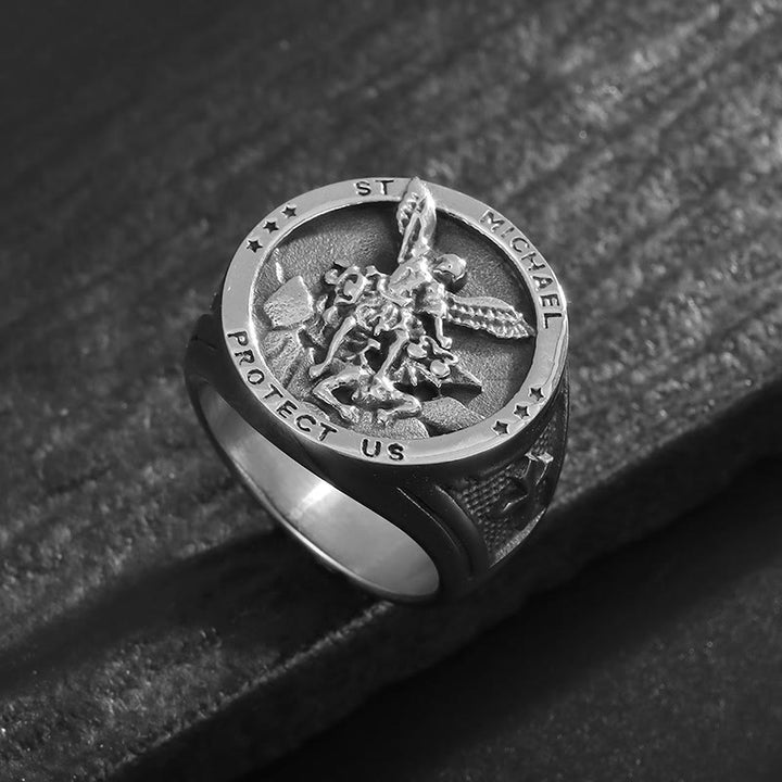 Christianartworkshop Classic Style Michael The Archangel Protect Us Devine Faith Ring - image 4