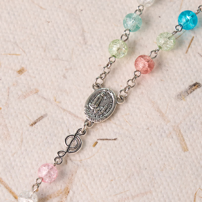 Christianartworkshop Our Lady of Fatima & Assumption of Our Lady of 8mm Round Multicolor Glass Alloy Chain Rosary