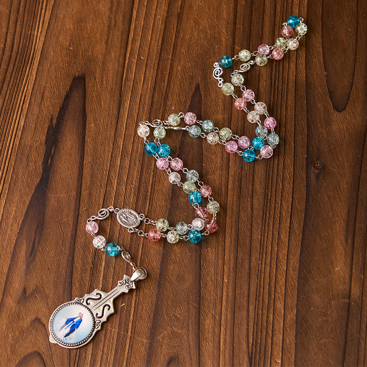 Christianartworkshop Our Lady of Fatima & Assumption of Our Lady of 8mm Round Multicolor Glass Alloy Chain Rosary